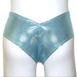 Clearance! Sz S Baby Blue Booty Shorts Metallic Festival Rave Gogo Dancer Swim